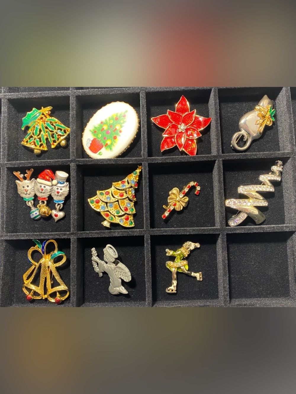 Vintage Christmas Holiday Brooches Pins. Some signed all nice.  Lot of 11
